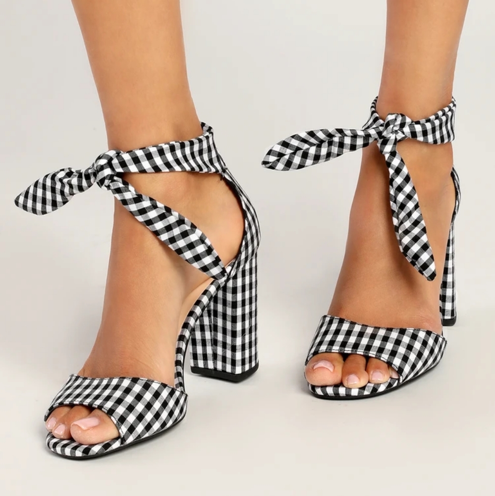 Covington Black and White Gingham Ankle Strap Heels